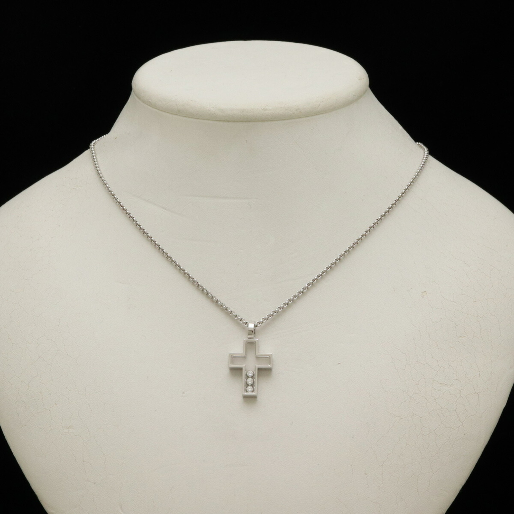 Chopard Happy Diamond Cross Necklace Pendant K18WG White Gold 3PD 79/4009-20