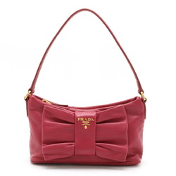 PRADA NAPPA FIOCCO Ribbon Pouch Handbag Bag Nappa Leather IBISCO Fuchsia Pink Purchased at Duty Free Shop 1N1439