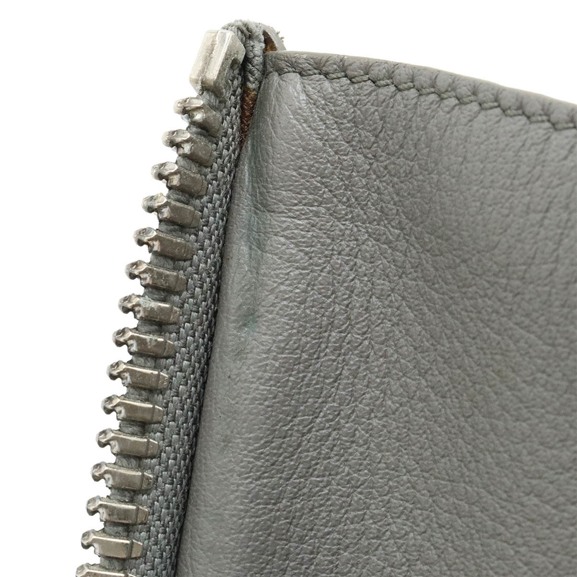 BALENCIAGA Paper A6 Zip Around Handbag Shoulder Bag Leather Grey 370926