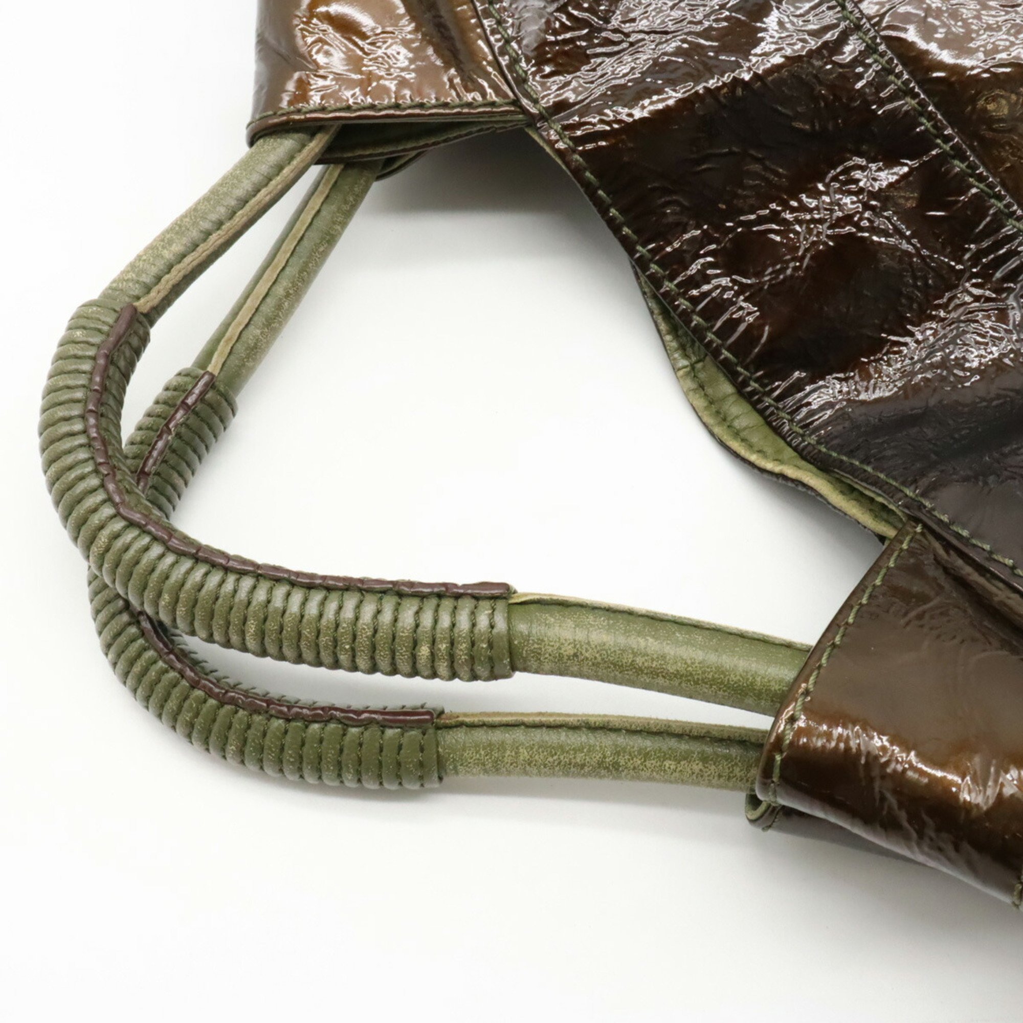 LOEWE Nappa Aire handbag patent leather enamel dark brown khaki
