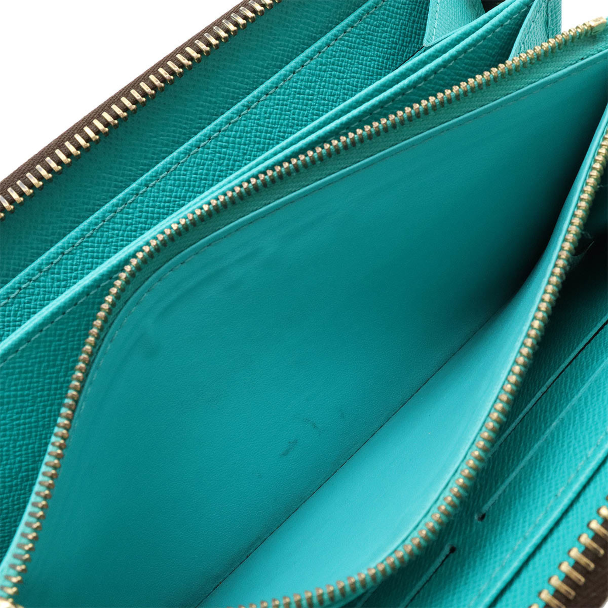 LOUIS VUITTON Louis Vuitton Monogram V-Line Zippy Wallet Round Long Turquoise Green M60928