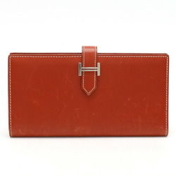HERMES Hermes Bearn Classic Bi-fold Long Wallet Box Calf Leather Brick Reddish Brown □M Stamp Sold Item