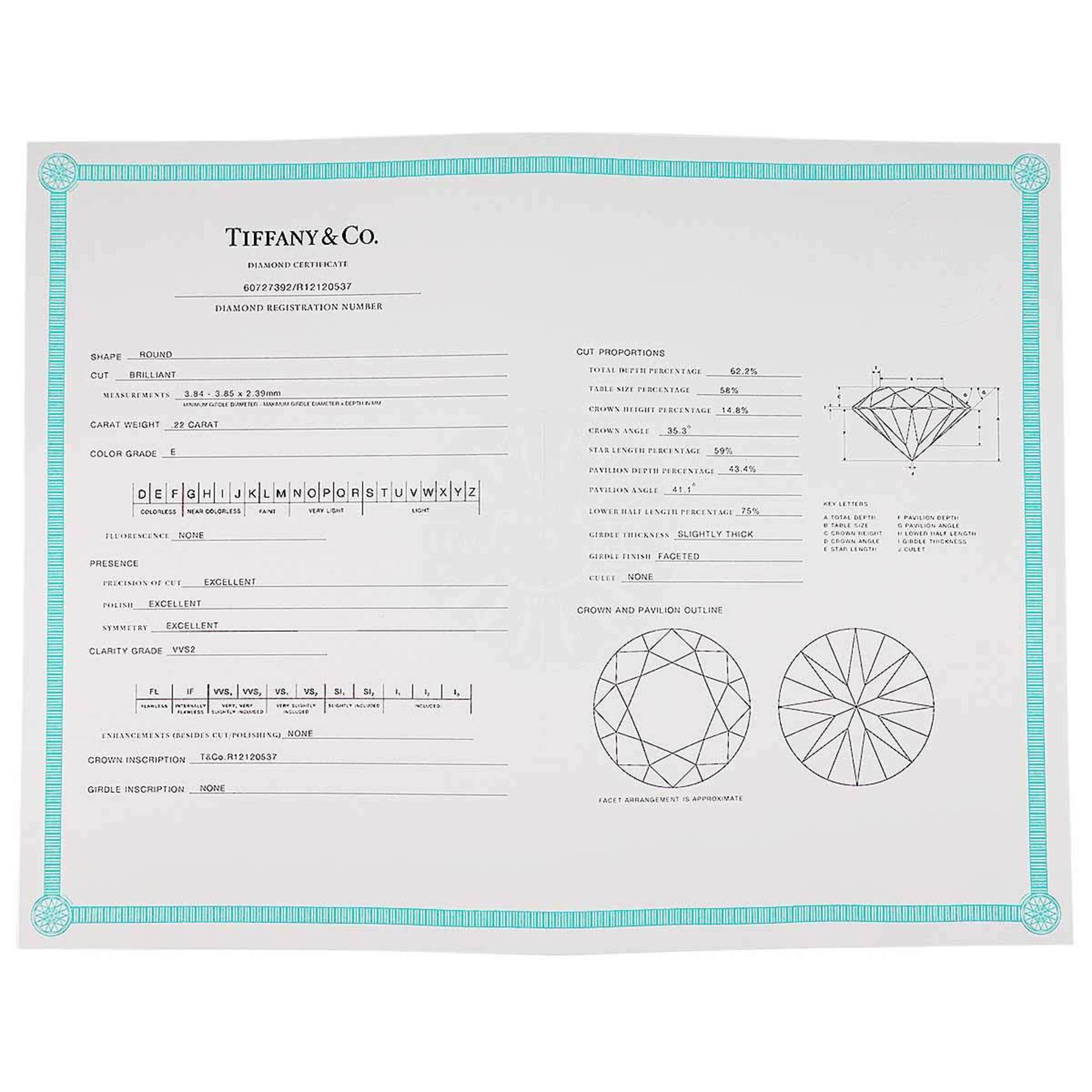 Tiffany & Co. Harmony Diamond 0.22ct E VVS2 3EX Ring Pt Platinum
