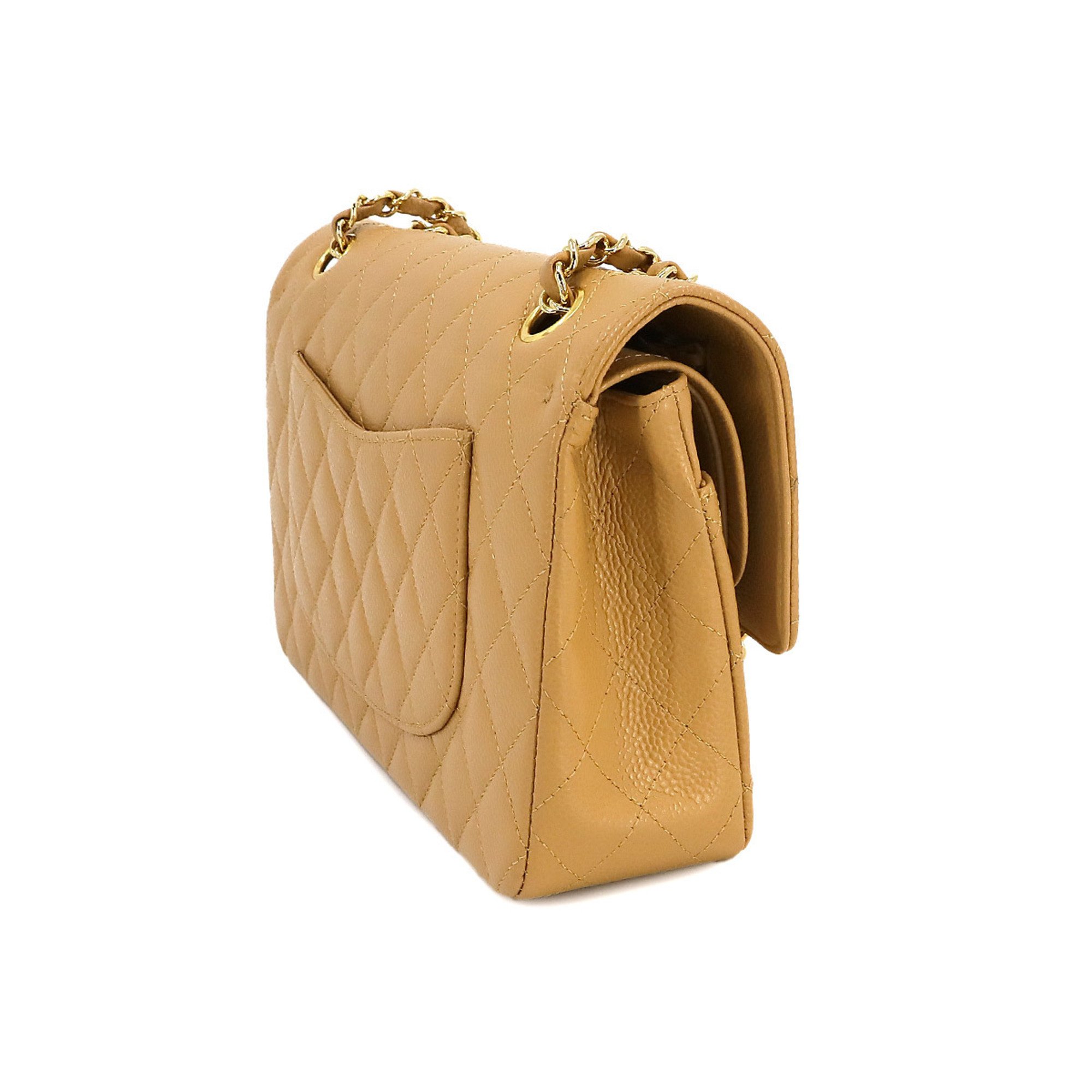 CHANEL Matelasse 25 Chain Shoulder Bag Caviar Skin Leather Beige A01112 Gold Hardware