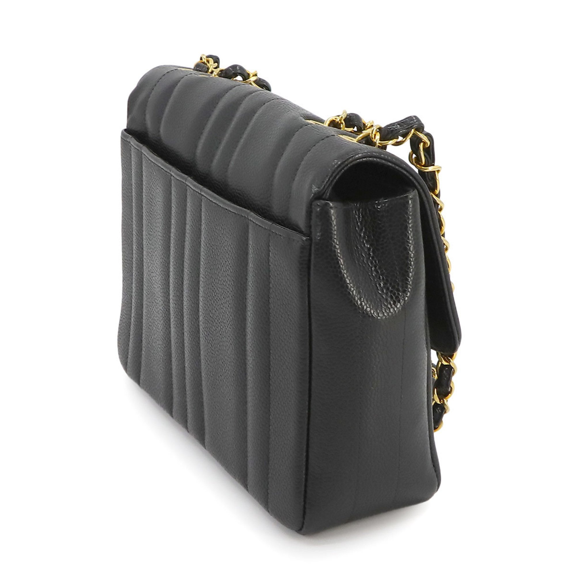 CHANEL Mademoiselle Chain Shoulder Bag Caviar Skin Black Coco Mark Gold Hardware