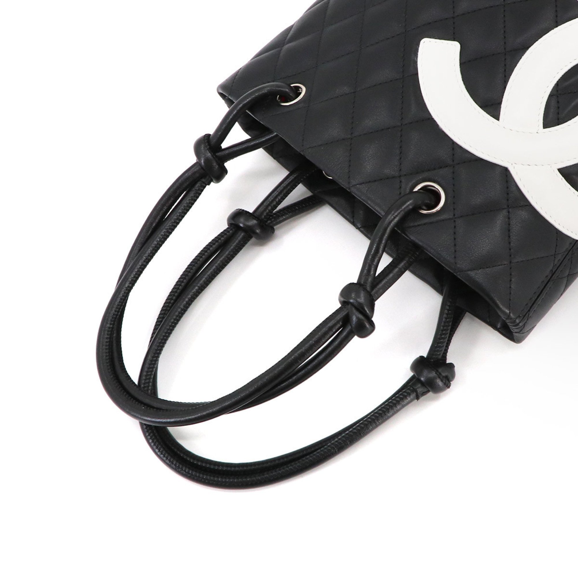 CHANEL Cambon Line Small Leather Black White A25166 Tote Bag