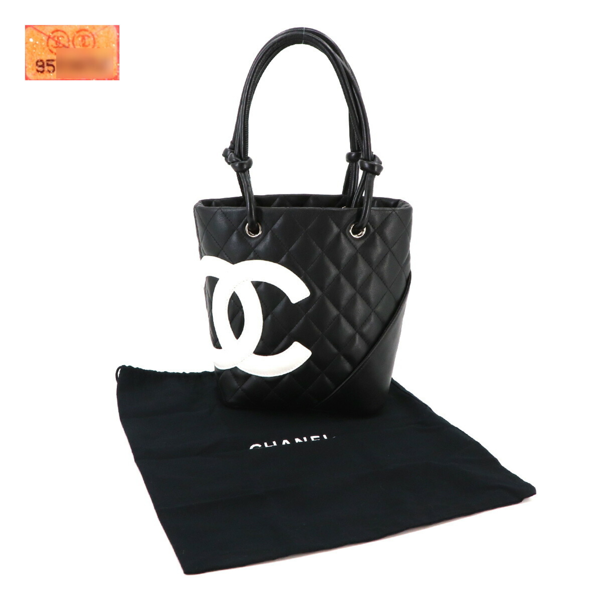 CHANEL Cambon Line Small Leather Black White A25166 Tote Bag