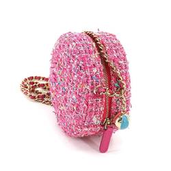 CHANEL Chain Shoulder Bag Tweed Leather Pink AP0366