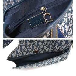Christian Dior Trotter Double Saddle Bag Shoulder Canvas Leather Navy Gold Hardware