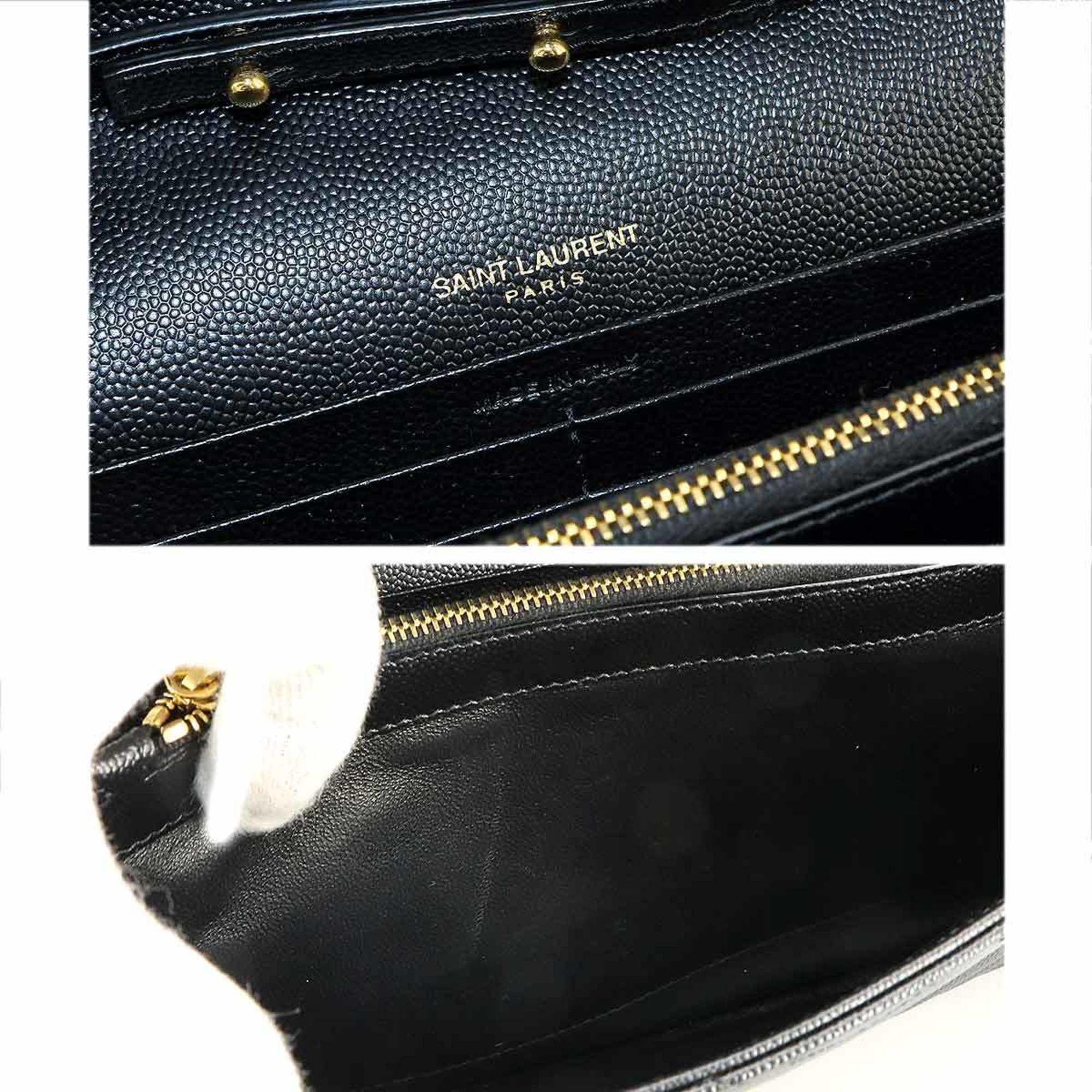 Yves Saint Laurent Saint Laurent Paris Cassandra Chain Wallet Long Leather Black 377828 Gold Hardware