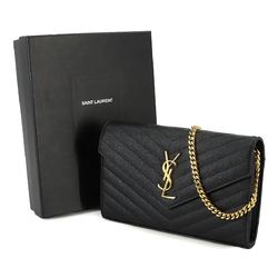 Yves Saint Laurent Saint Laurent Paris Cassandra Chain Wallet Long Leather Black 377828 Gold Hardware