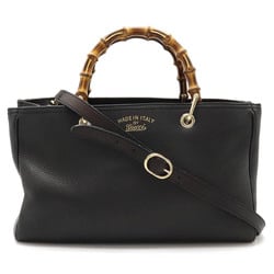 GUCCI Bamboo Shopper Medium Size Leather Tote Bag Handbag Shoulder Black 323660