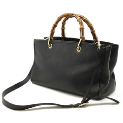 GUCCI Bamboo Shopper Medium Size Leather Tote Bag Handbag Shoulder Black 323660