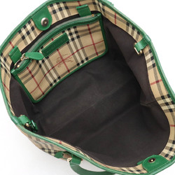 BURBERRY Nova Check Shadow Horse Tote Bag Shoulder PVC Leather Beige Green