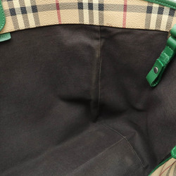 BURBERRY Nova Check Shadow Horse Tote Bag Shoulder PVC Leather Beige Green