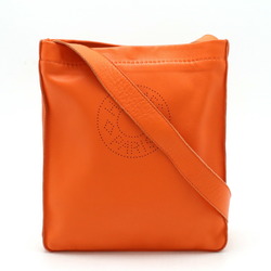 HERMES Hermes Cru de Cell Shoulder Bag Pochette Lambskin Leather Orange O Stamp