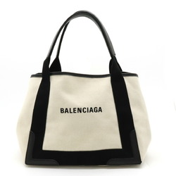 BALENCIAGA Navy Cabas S Tote Bag Handbag Canvas Leather Natural Black Pouch Not Included 339933