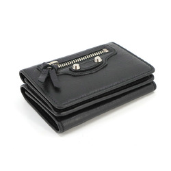 BALENCIAGA Classic Wallet Tri-fold Leather Black 477455