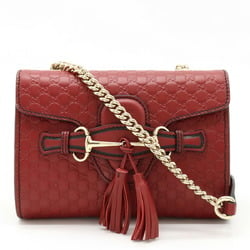 GUCCI Micro Guccissima Shoulder Bag Chain Pochette Tassel Leather Red 449636