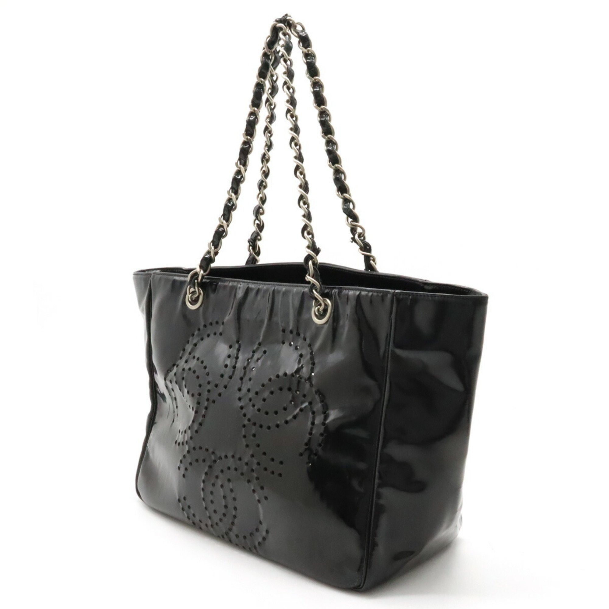 CHANEL Coco Mark Triple Punching Chain Shoulder Bag Tote Enamel Black Pouch Not Included A16275
