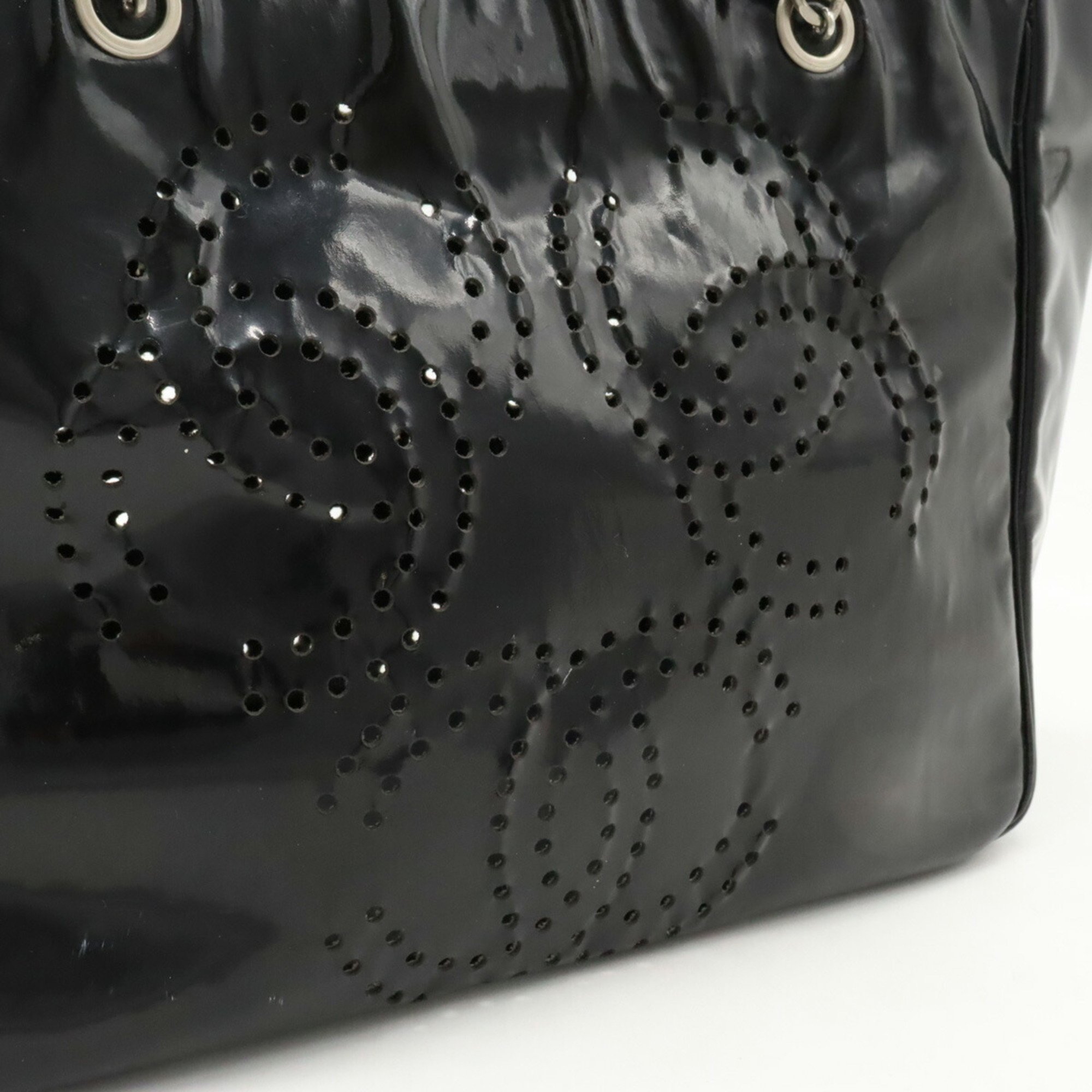 CHANEL Coco Mark Triple Punching Chain Shoulder Bag Tote Enamel Black Pouch Not Included A16275