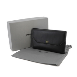 BALENCIAGA Envelope Continental Tri-fold Long Wallet Leather Black 743220 Silver Hardware