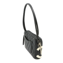 CHANEL Cambon Line Shoulder Bag Leather Black White A25175