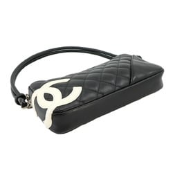 CHANEL Cambon Line Shoulder Bag Leather Black White A25175