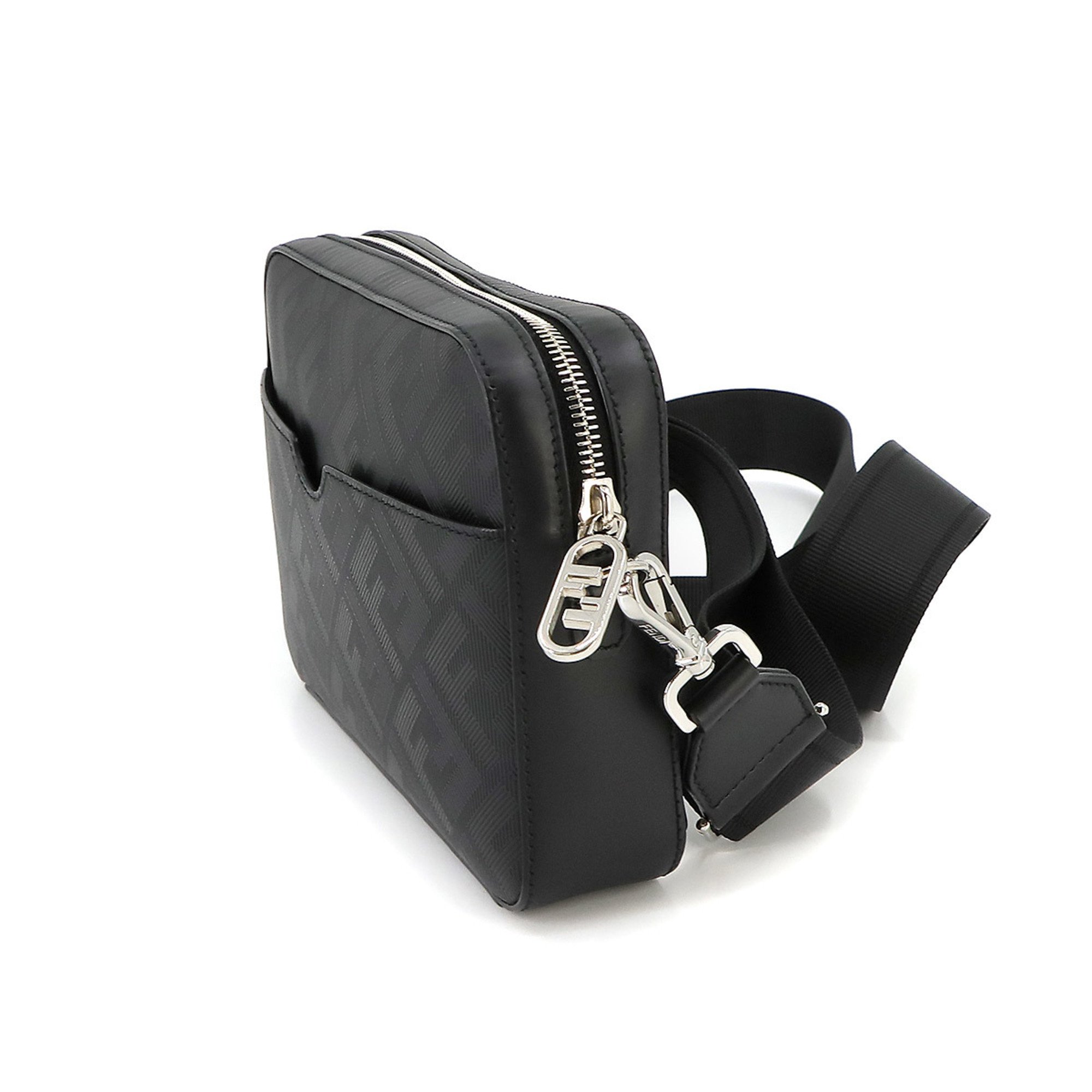 FENDI Shoulder Bag Leather Black 7M0286