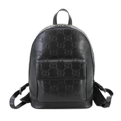 GUCCI GG Embossed Backpack Leather Black 658579 Silver Hardware