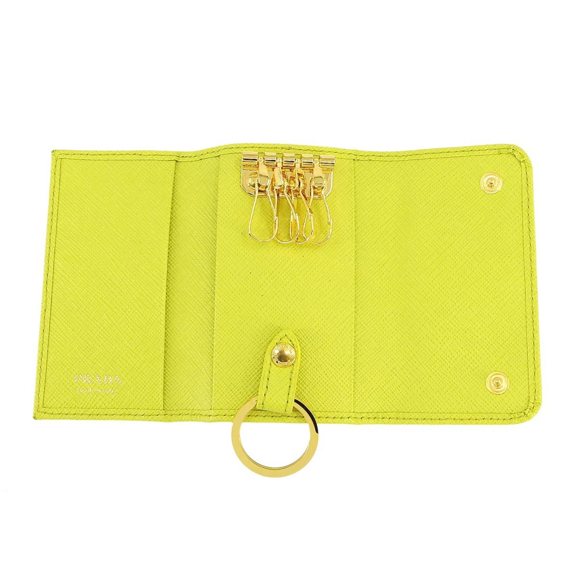 PRADA Key Case Saffiano Leather CEDRO Yellow 1PG004 Gold Hardware
