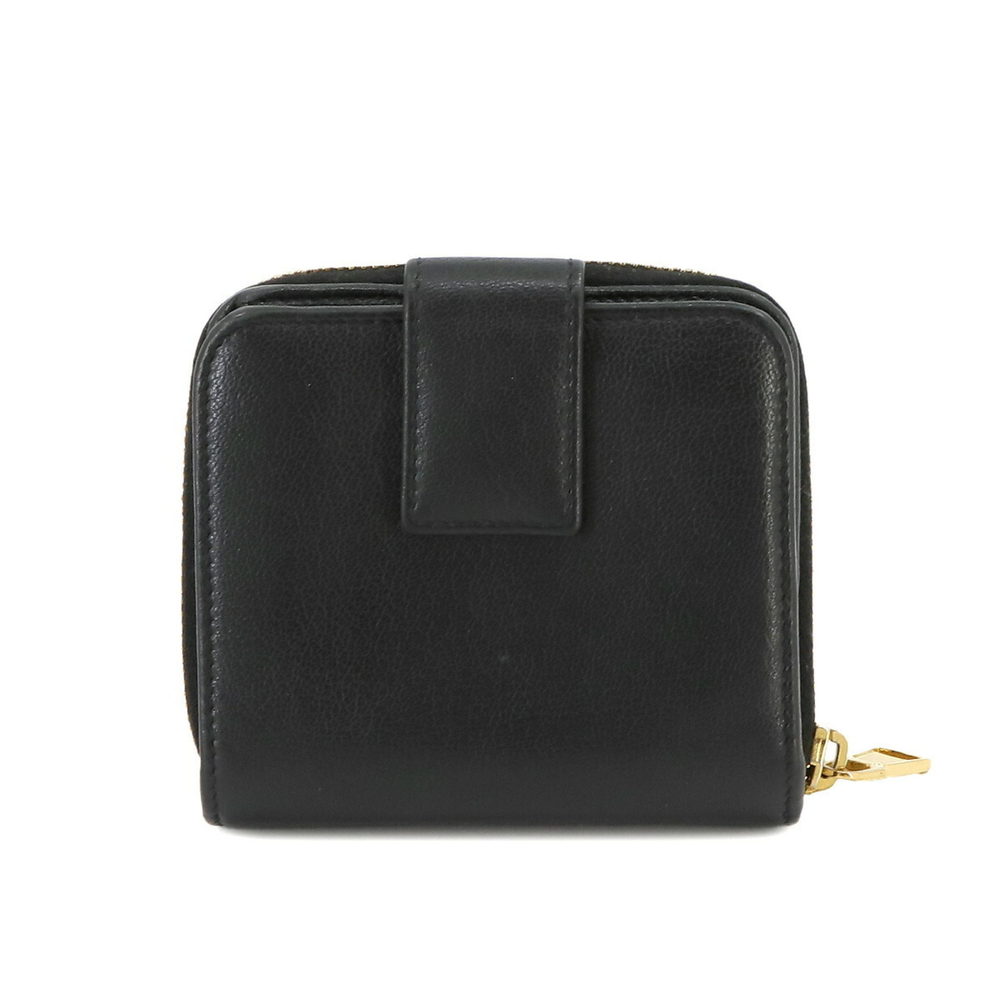 Yves Saint Laurent Bi-fold Wallet Leather Black 568985 Gold Metal Fittings Monogram Compact