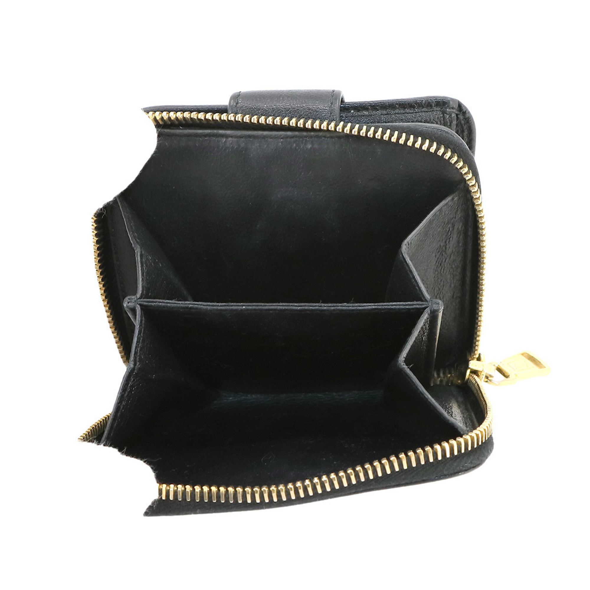 Yves Saint Laurent Bi-fold Wallet Leather Black 568985 Gold Metal Fittings Monogram Compact