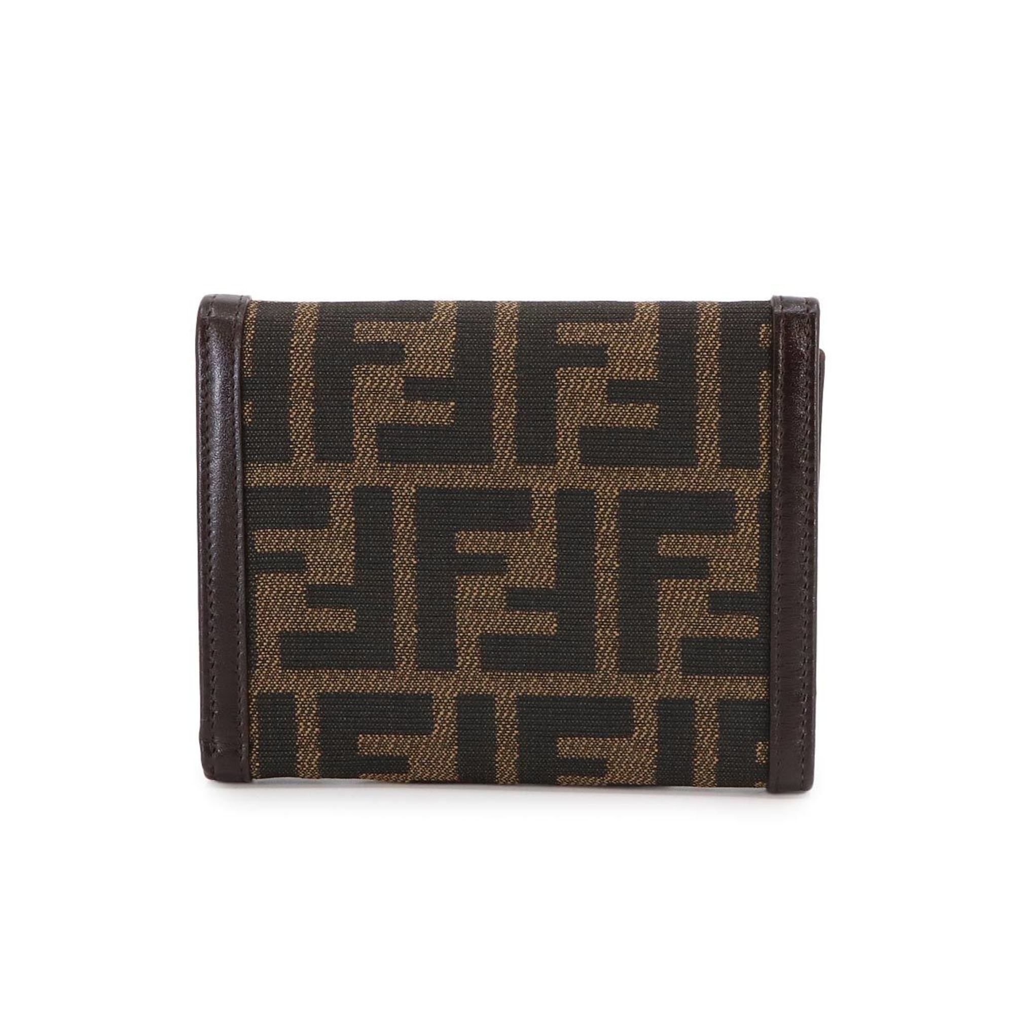 FENDI Zucca pattern bi-fold wallet canvas leather brown 31099 silver hardware Compact Wallet