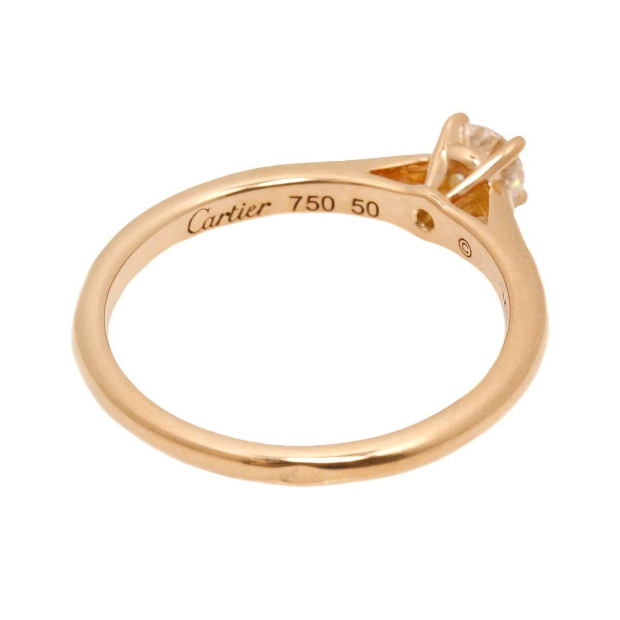 Cartier Solitaire Diamond 0.20ct E VVS1 EX #50 Ring K18 PG Pink Gold 750