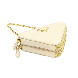 PRADA Triangle Pouch 2way Hand Shoulder Bag Patent Leather Ivory 1NR015 Mini