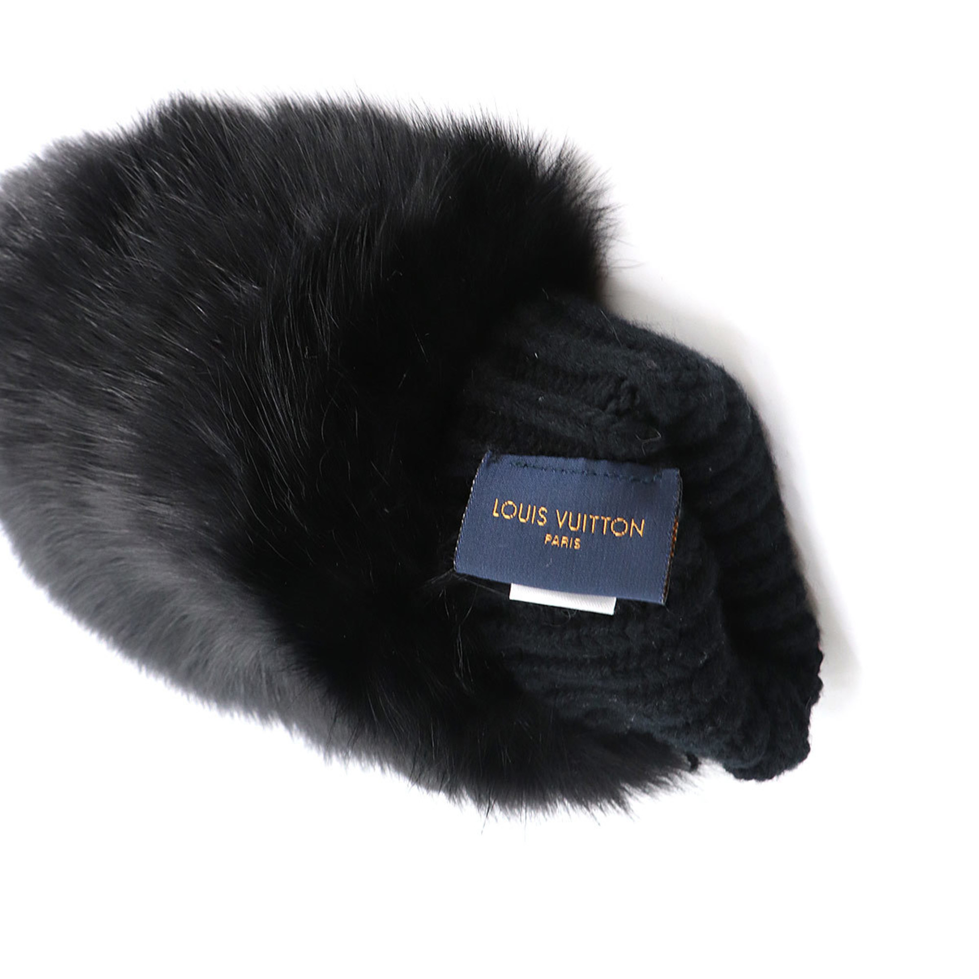 LOUIS VUITTON LV Ski Fur Gloves Wool Fox Black M77411