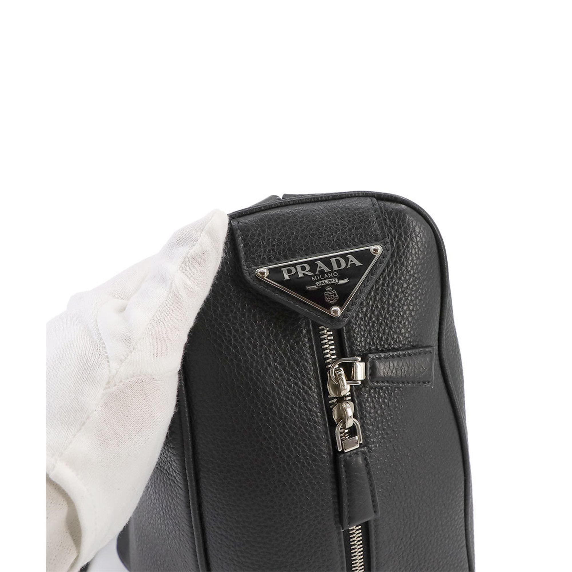 PRADA Triangle Backpack Leather Nero Black 2VZ099 Silver Hardware