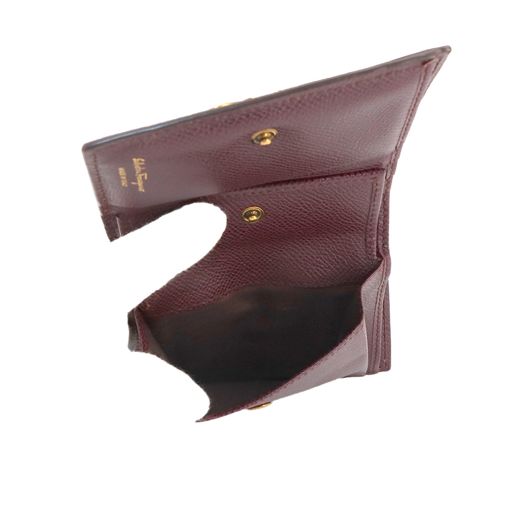 Salvatore Ferragamo Gancini Compact Wallet, Bi-fold Leather, Bordeaux