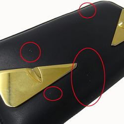 FENDI Men's Bugs Eye Long Wallet Leather Black 7M0210 Round