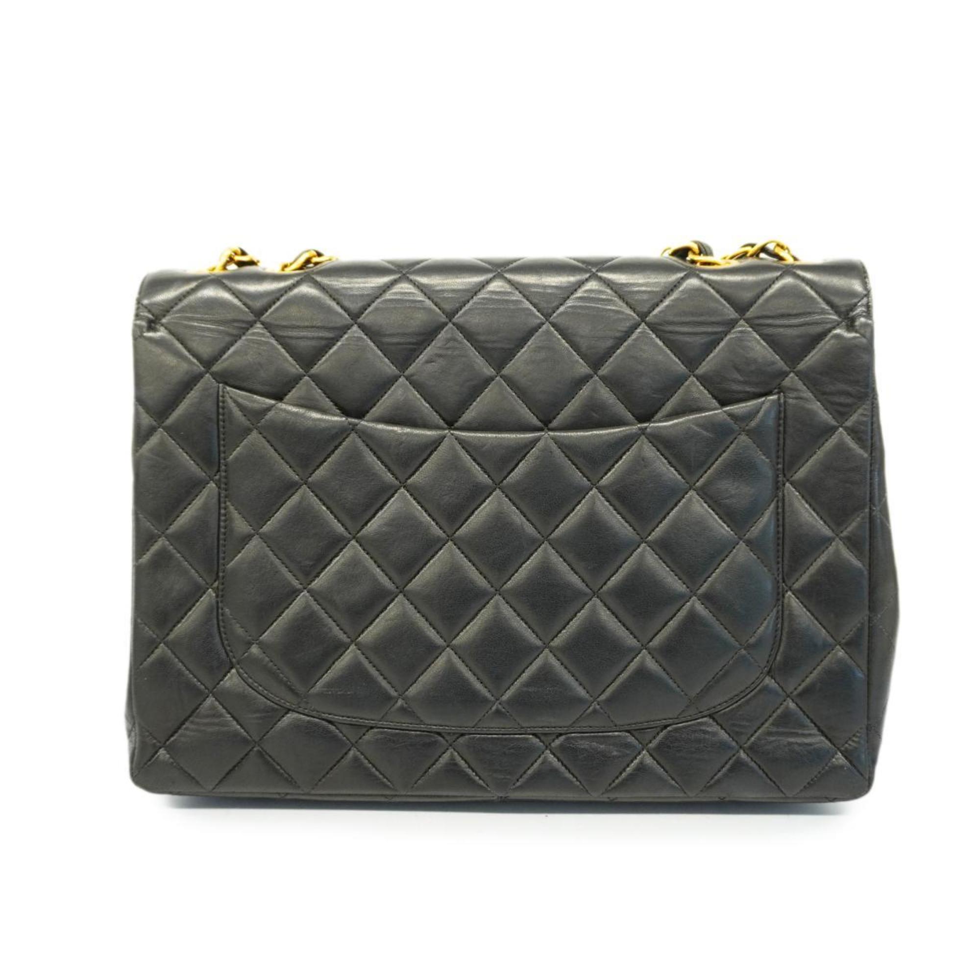 Chanel Shoulder Bag Deca Matelasse W Chain Lambskin Black Women's