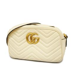 Gucci Shoulder Bag GG Marmont 447632 Leather White Women's