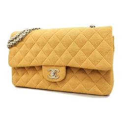 Chanel Shoulder Bag Matelasse W Flap Chain Cotton Beige Women's