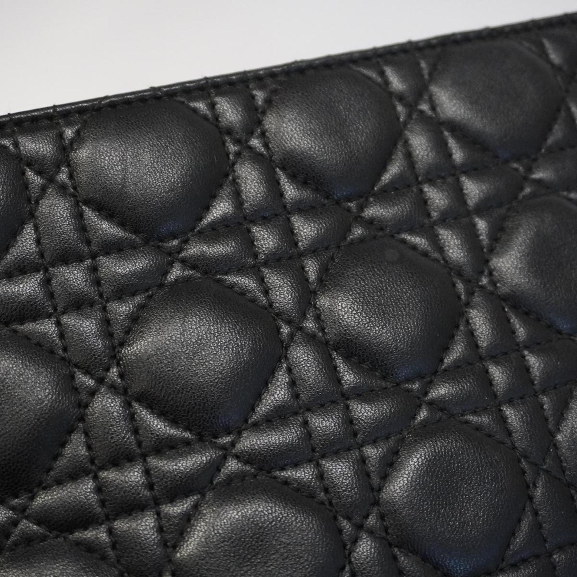 Christian Dior Shoulder Bag Cannage Leather Black Women's