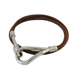 Hermes Bracelet Jumbo Hook GP Plated Leather Gold Brown Women's