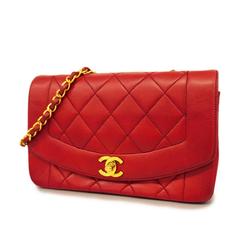 Chanel Shoulder Bag Matelasse Diana Chain Lambskin Red Women's
