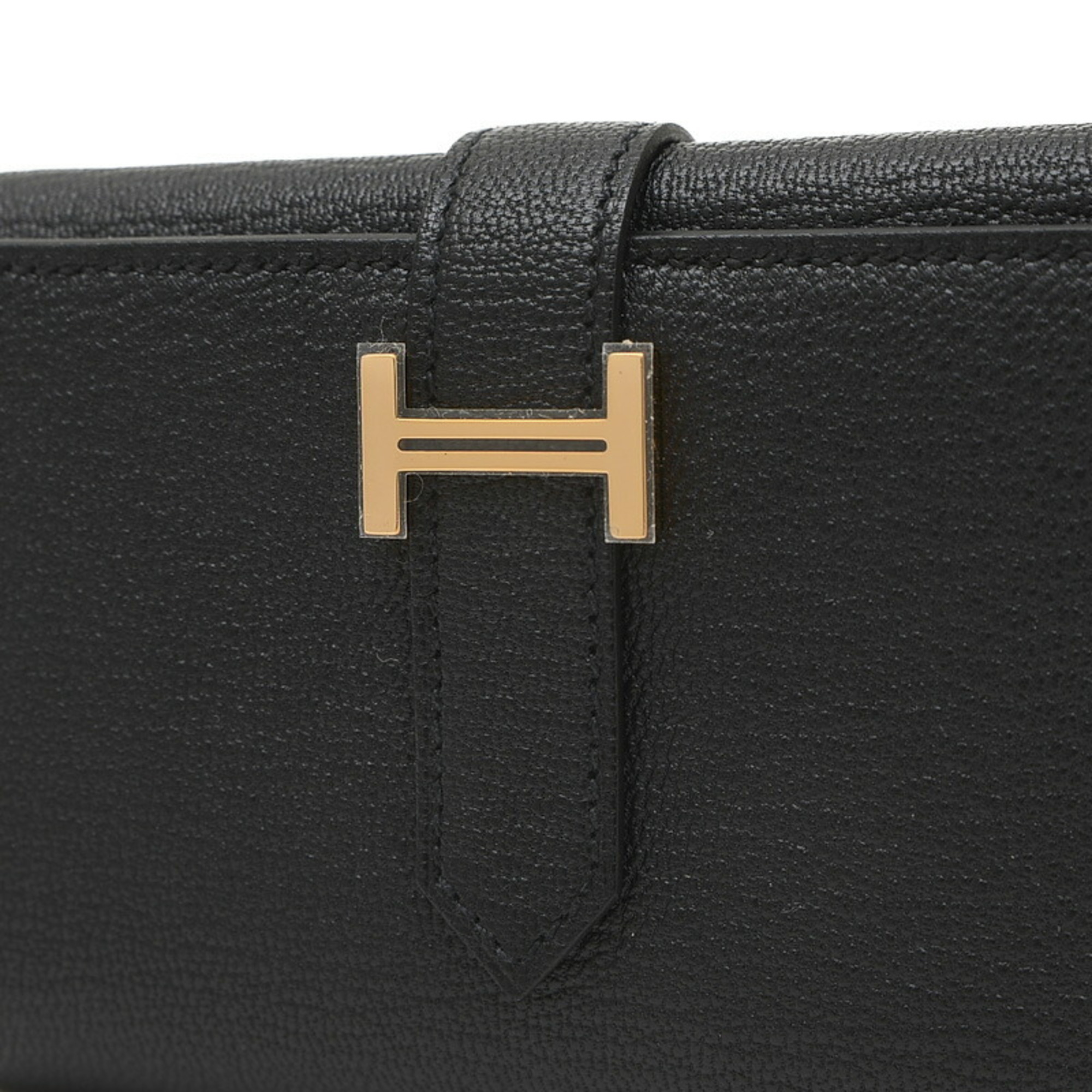 Hermes Bearn Combination Tri-fold Wallet Chevre Black Rose B Stamp