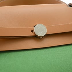 Hermes Airbag Zip MM Handbag Toile Officier Leather Green X Stamp No Strap