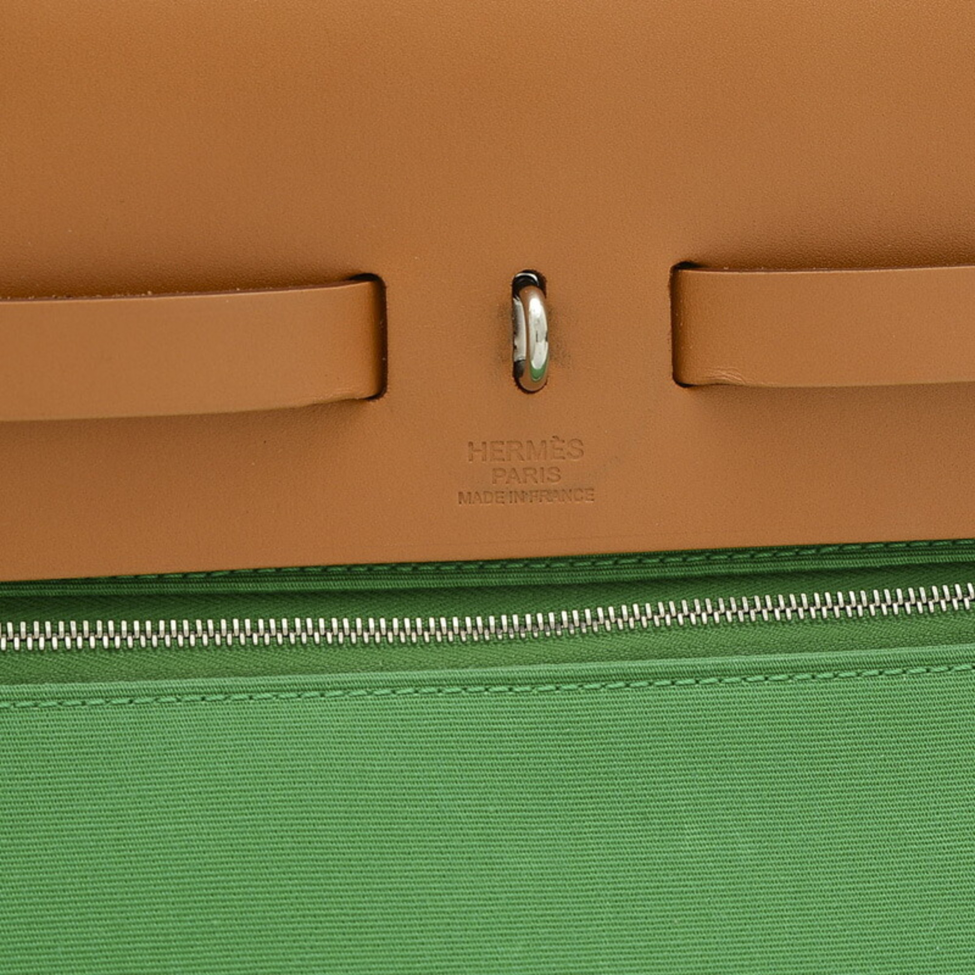 Hermes Airbag Zip MM Handbag Toile Officier Leather Green X Stamp No Strap