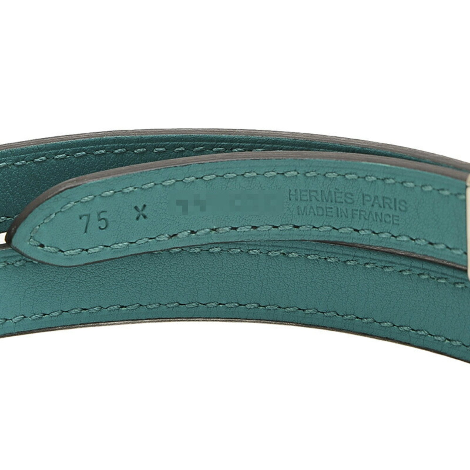 Hermes Serie Belt 13MM Reversible Blue Green X Engraved Hole Addition